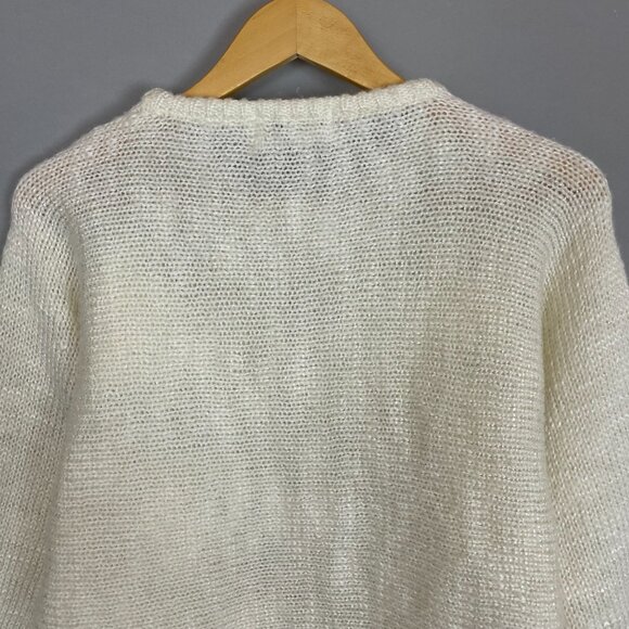 Vintage 80s Sweater Applique Beaded Sequins White Women Medium Batwing Sleeve - Picture 5 of 14